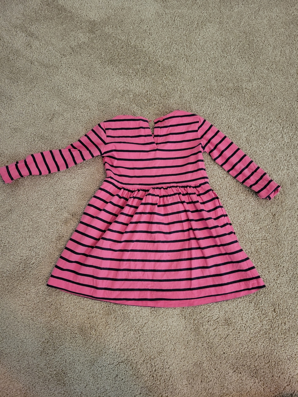 Primary Pink and Navy Blue Striped Long-Sleeve Casual Dress 2T